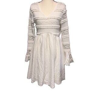 Lace Tiered Ruffle Boho Mini Dress Cottagecore Womens Size S White